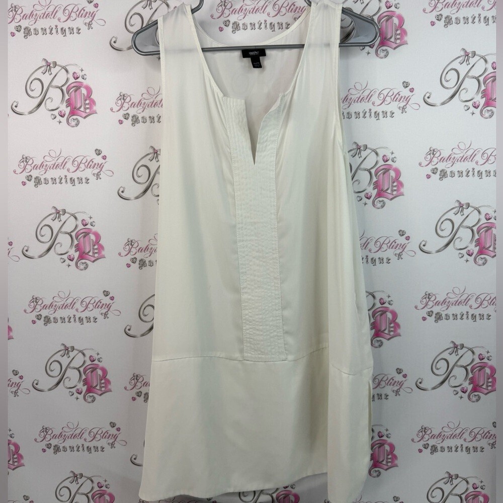 Massimo long shirt or mini dress Vneck flowy lightweight White Sleeveless Top